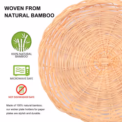 5 Pcs Bamboo Paper Plate Holder-10 Inch Round Woven for Picnic
