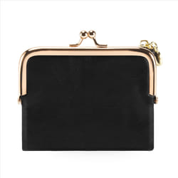 Women's Short Wallet Bifold Coin Purse with Zip and Kiss Lock Black