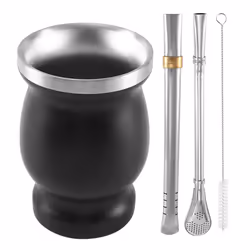 Stainless Yerba Mate Gourd Tea Cup Set Coffee Water Cup 8Oz Black