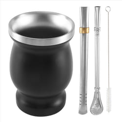 Stainless Yerba Mate Gourd Tea Cup Set Coffee Water Cup 8Oz Black