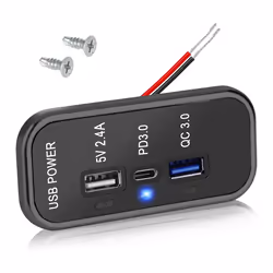3 Ports 12V USB Outlet Charger, PD3.0 Type C