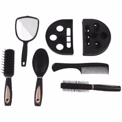 5Pcs Hair Brushes Comb Set Women Hair Care With Mirror And Stand Pink