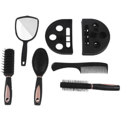 5Pcs Hair Brushes Comb Set Women Hair Care With Mirror And Stand Pink