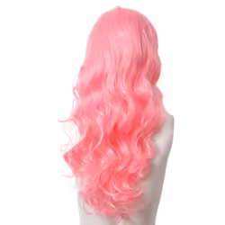 Pink Wig with Bangs Long Wavy Wig Full Heat Wig