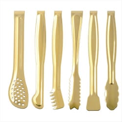 6PCS Food Tongs Set, Food and Bread Tongs, Kitchen Supplies, Gold