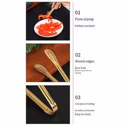 6PCS Food Tongs Set, Food and Bread Tongs, Kitchen Supplies, Gold