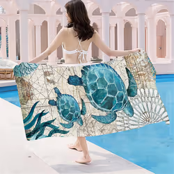 Quick-Drying Beach Towel with Sea Turtle Pattern,Soft and Absorbent,A