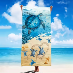 Quick-Drying Beach Towel with Sea Turtle Pattern,Soft and Absorbent,A
