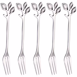 Leaf-Shaped Handle Dessert Fork Fruit Salad Meat Kitchen Accessories