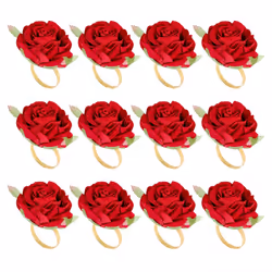 12PCS Red Rose Shape Towel Buckle Napkin Ring Hotel Table Decor