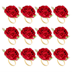 12PCS Red Rose Shape Towel Buckle Napkin Ring Hotel Table Decor