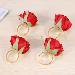 12PCS Red Rose Shape Towel Buckle Napkin Ring Hotel Table Decor