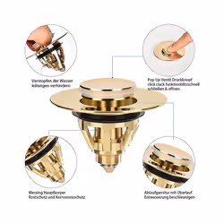 Drain Fitting Washbasin, Universal -Up Valve Plug, Sink (Gold)