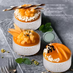 8Pcs Cake Mousse Ring Round Double Rolled Tart Ring Metal Mold 6cm