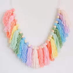 37Inch Rainbow Tassel Garland with Wood Bead for Bedroom Decor