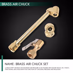 3 Pack Heavy Duty Brass Air Chuck Set, 1/4 Inch Brass Air Chuck