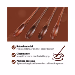 Wood Iced Tea Spoons Small Stirring Spoon Long Handle Spoons 4 Pieces