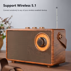 Retro FM Radio Wooden Bluetooth Bass Speaker Handsfree MP3 Player