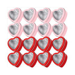 16 PCS Heart Shape Metal Tins with Lid Metal Tin Cans Red and Pink