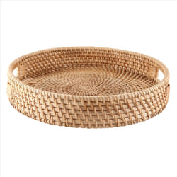 Round Rattan Serving Tray Decorative for Coffee Table Natural(Small)