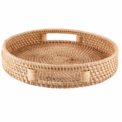 Round Rattan Serving Tray Decorative for Coffee Table Natural(Small)
