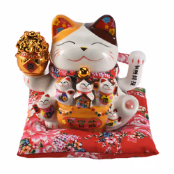 7Inch Ceramic Beckoning Cat Feng Shui Decoration Swing ,A
