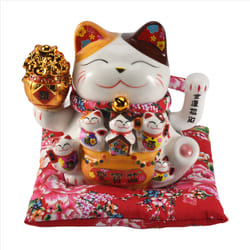 7Inch Ceramic Beckoning Cat Feng Shui Decoration Swing ,A