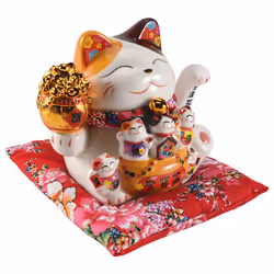 7Inch Ceramic Beckoning Cat Feng Shui Decoration Swing ,A