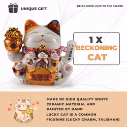 7Inch Ceramic Beckoning Cat Feng Shui Decoration Swing ,A