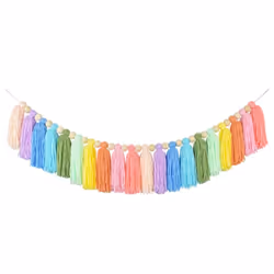 37Inch Rainbow Tassel Garland with Wood Bead for Bedroom Decor