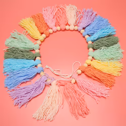37Inch Rainbow Tassel Garland with Wood Bead for Bedroom Decor