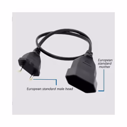 European 2Prong Male to Female Power Extension Cord,(0.5M)