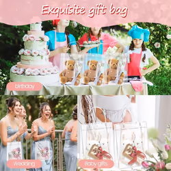 50PCS Clear PVC Gift Bags with Handles Reusable Plastic Wrap Tote Bag