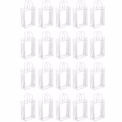 50PCS Clear PVC Gift Bags with Handles Reusable Plastic Wrap Tote Bag