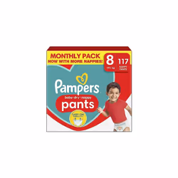 Pampers Baby-Dry Nappy Pants, Size 8 19kg Plus 117 Nappies, MONTHLY SAVING PACK, Stop and Protect Pocket for Leak Free Protec ...