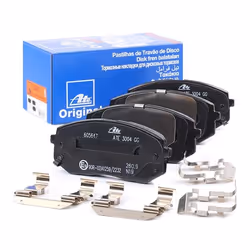 Brake pad set; ATE; with acoustic wear warning with accessories; for KIA, HYUNDAI; 581012SA51, 581012SA75, 581013ZA10, 581013 ...
