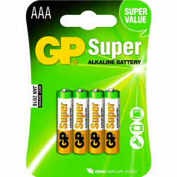 GP Batteries Super Alkaline AAA, Single-use battery, AAA, Alkaline, 1.5 V, 4 pc(s), Multicolour