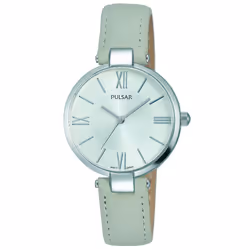 Ladies Grey Leather Strap Silver Dial 50M Watch