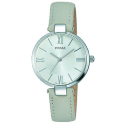 Ladies Grey Leather Strap Silver Dial 50M Watch
