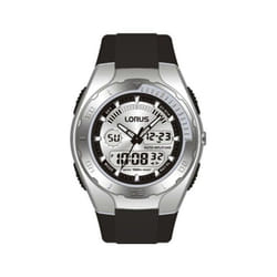 Lorus Men's Alarm Chrono EL Dual Time Watch 100 Mtr WR Black Pu Strap R2389GX9