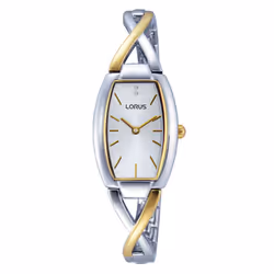 Lorus Ladies Dress Two Tone Shaped Palladium Plated Case Strap Watch RRW51EX9