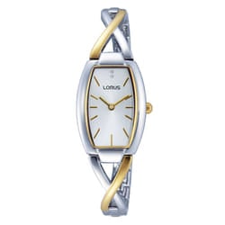 Lorus Ladies Dress Two Tone Shaped Palladium Plated Case Strap Watch RRW51EX9