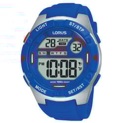 Mens Digital Watch with Electric Blue Soft Silicone Strap