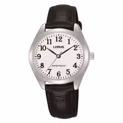 Lorus RG239TX9 Ladies Easy Reader Silver Case Black Leather Strap Watch