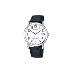 Lorus Mens Easy Reader Watch - Black Leather Strap | Silver Casing