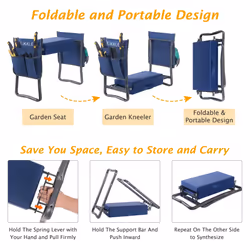Patented Garden Kneeler and Seat Heavy Duty Upgraded Garden Bench with Thicker Wider Soft Detachable Kneeling Pad with 2 Tool Store Pouches Nice for M