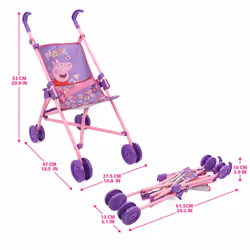 Peppa Pig: Doll Umbrella Stroller - Pink & White Dots - Fits Dolls Up to 24""  Easy to Fold for Storage & Travel  for Dolls Plushes-Stuffed Animals  P