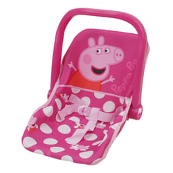 Peppa Pig: Baby Doll Car Seat - Pink & White Dots - Fits Dolls Up to 18"" Convertible Into A Feeding Chair  Plastic Shell W/Fabric  Harness Belt  Pret