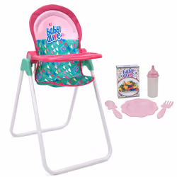 Baby Alive: Doll Highchair Set Green Pink Hearts for Dolls Up to 24 5 Matching Feeding Accessories Rotating Seat Foldi ...