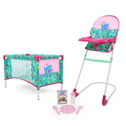 Baby Alive: at Home Set - 7pcs - Green  Pink  Hearts - Play Yard  Highchair  Feeding Accessories  Playset for Dolls Up to 18""  Kids Toy  Ages 3+